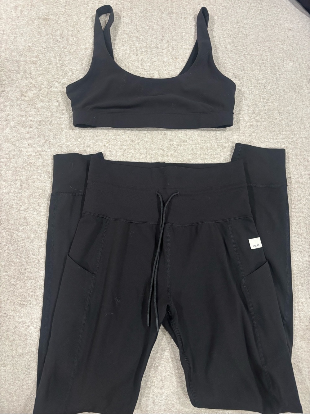 Vuori Black Sports Bra and High-Waist Leggings Set
